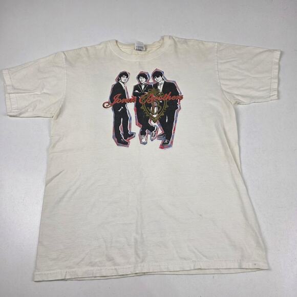 Jonas Brothers Shirt Mens Large White 2008 Concert Tour Band Graphic Tee 2007 - Picture 1 of 8